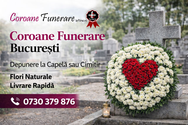 modele coroane funerare Bucuresti cu trandafiri crini si garoafe