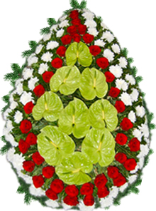 Coroana funerara cu anthurium, crizanteme si trandafiri