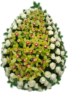 Coroana funerara cu orhidee si trandafiri
