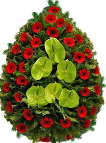 Coroana funerara cu anthurium si gerbere