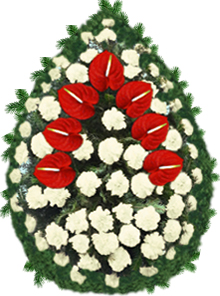 Coroana funerara cu garoafe si anthurium