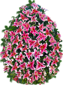 Coroana funerara cu trandafiri si orhidee in diagonala