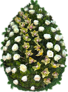 Coroana funerara cu trandafiri si orhidee