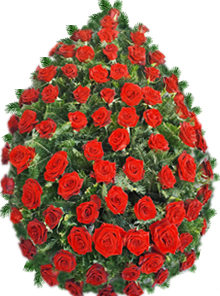 Coroana funerara mare din trandafiri rosii