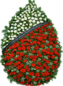 Coroana funerara cu trandafiri si gypsophila