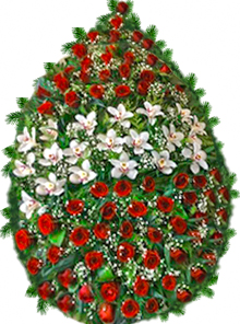 Coroana funerara cu trandafiri, orhidee, gypsophila si aspidistra