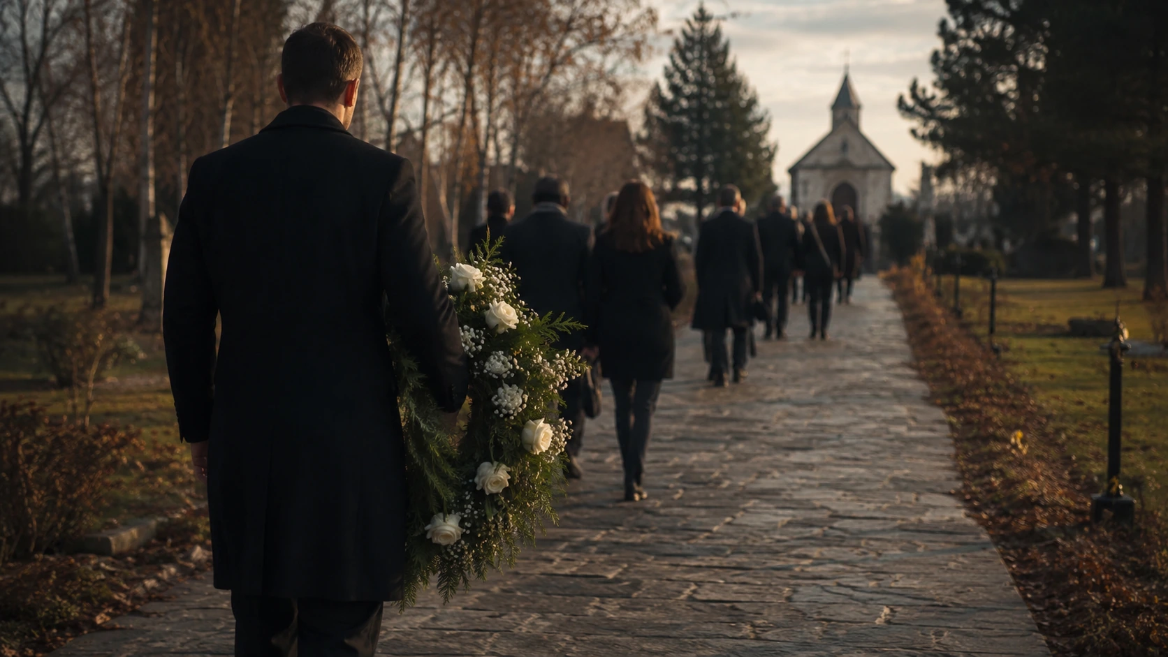 drumul către capelă și alegerea coroanei funerare