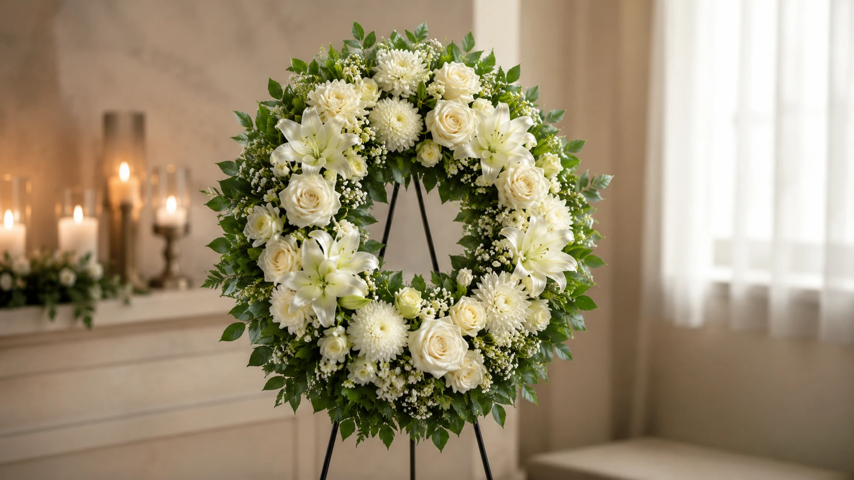 coroane funerare la capelă sau cimitir