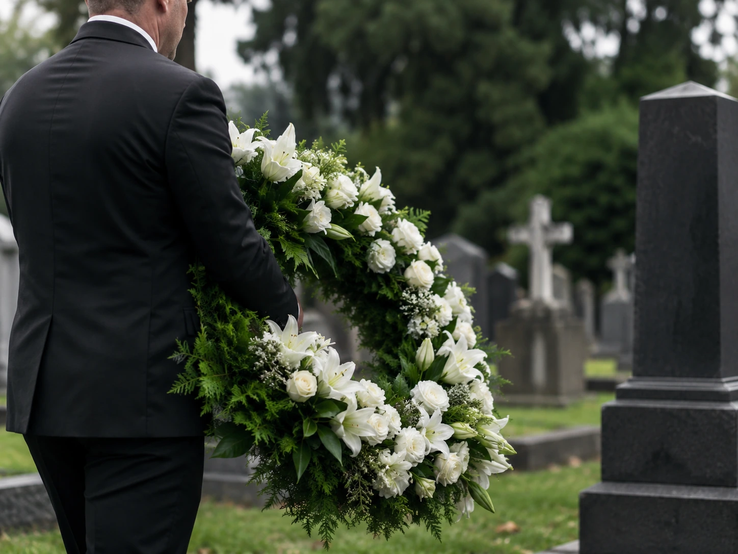coroană funerară livrată la cimitir în București