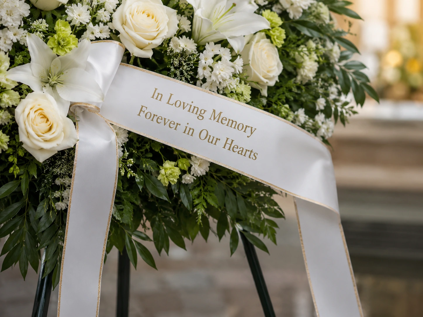 detaliu cu mesaj pe panglică funerară
