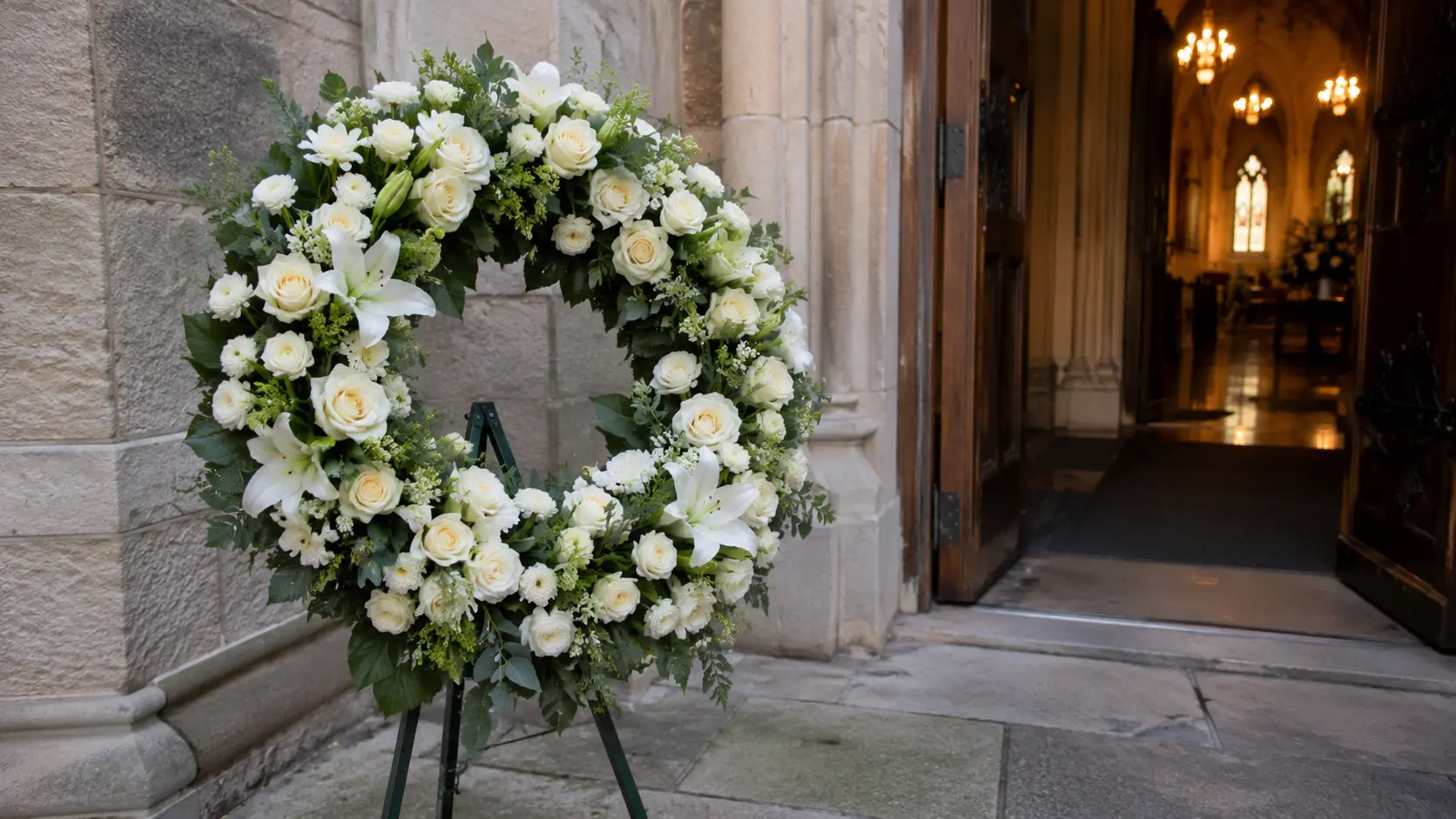 depunere coroană funerară la capelă sau cimitir