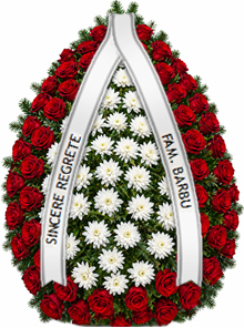 coroana crizanteme albe trandafiri rosii