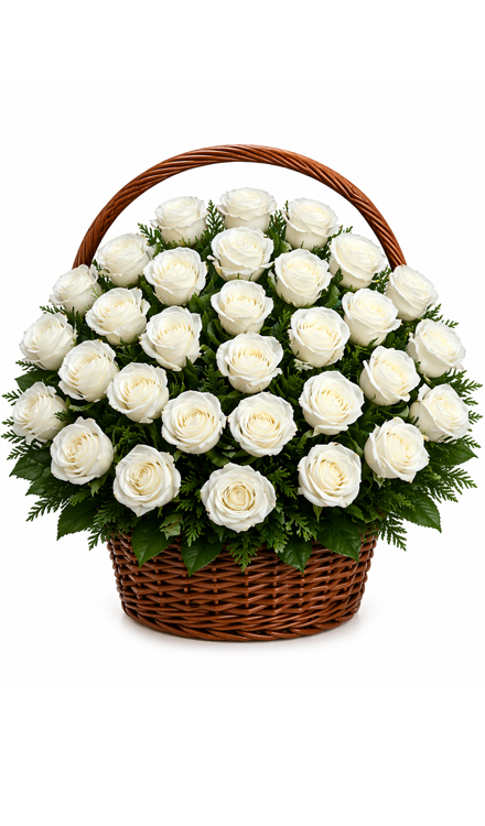 Aranjament funerar A3 coș din trandafiri albi