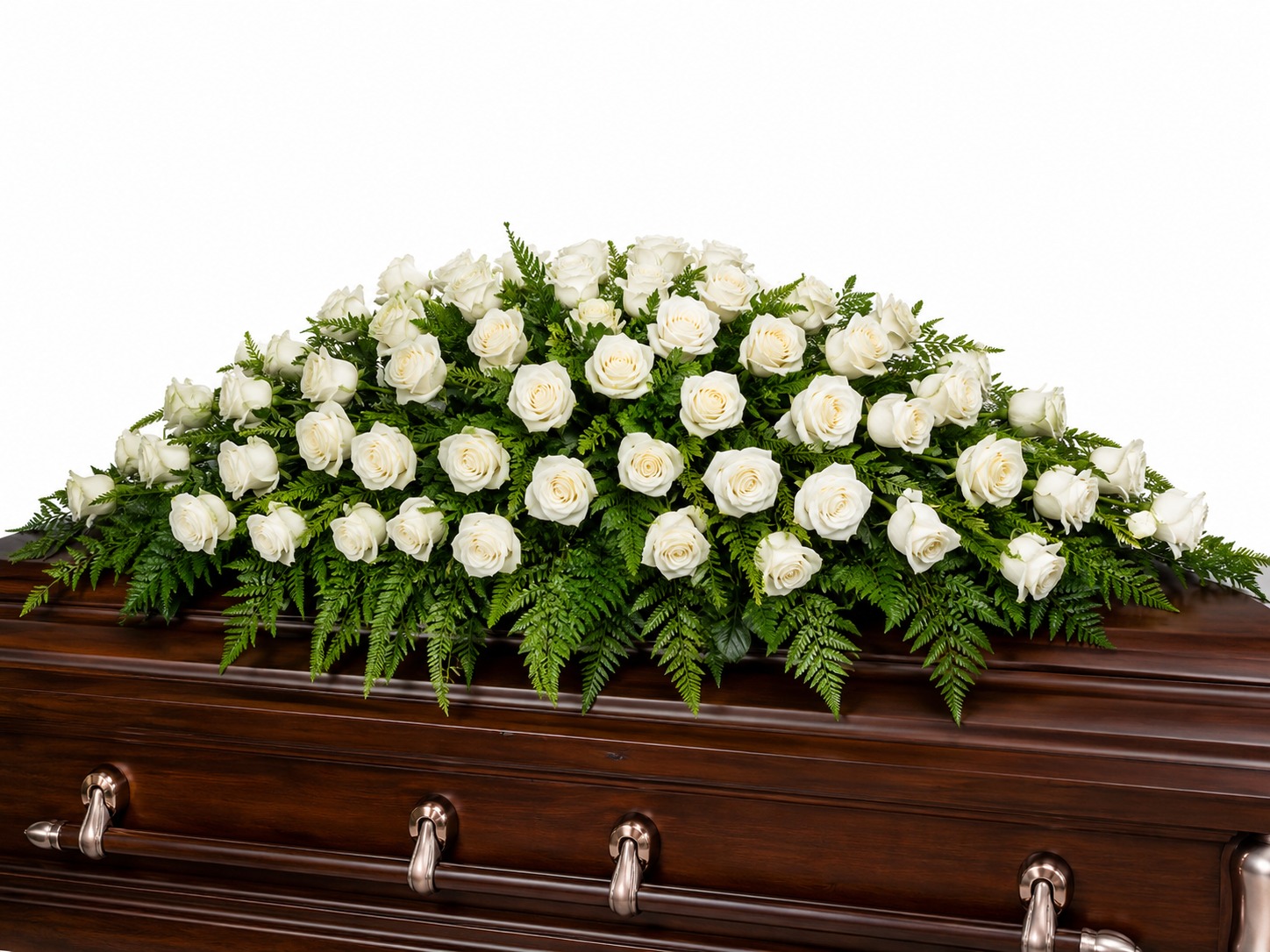 Aranjament funerar pentru sicriu din trandafiri albi