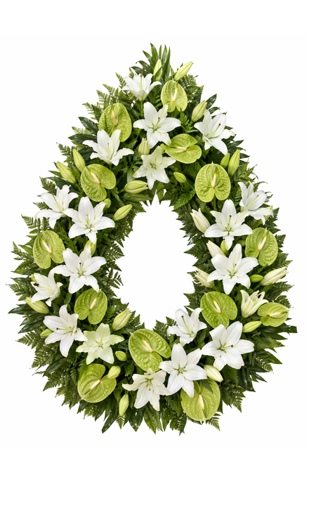 Coroană funerară i18 mare din anthurium verde și crini