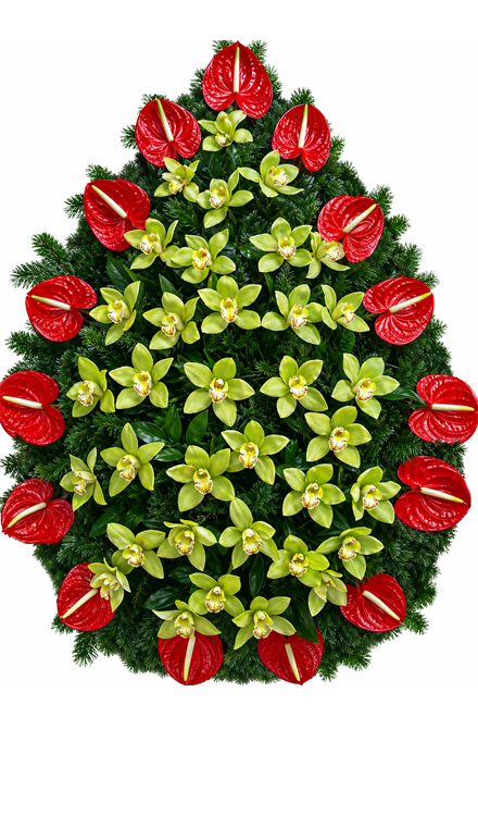 Coroană funerară i19 din anthurium și orhidee