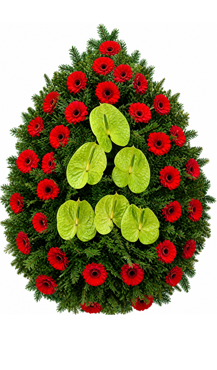 Coroană funerară i48 din gerbere și anthurium