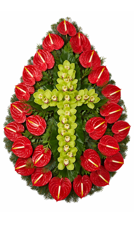 Coroană funerară i63 din anthurium și orhidee