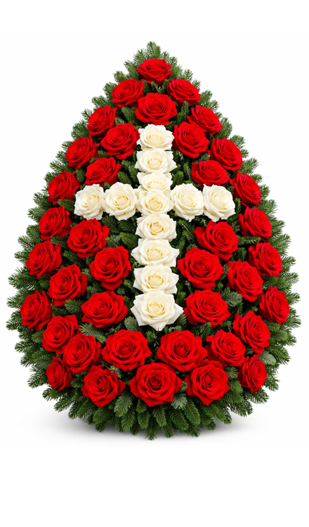 Coroană funerară i7 din trandafiri roșii și albi
