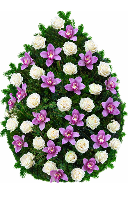 Coroană funerară i73 din trandafiri și orhidee