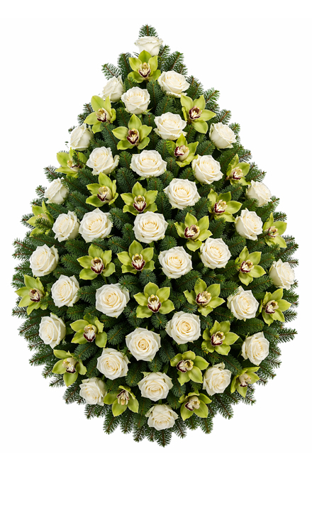 Coroană funerară i84 superbă din trandafiri și orhidee