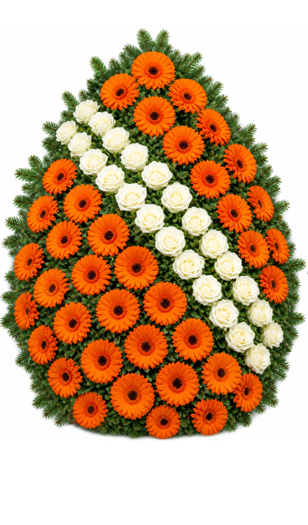 Coroană funerară i85 din trandafiri și gerbere