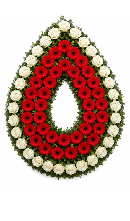 Coroană funerară i86 din trandafiri albi și gerbera
