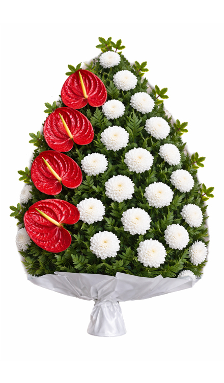 Jerbă funerară din crizanteme și anthurium